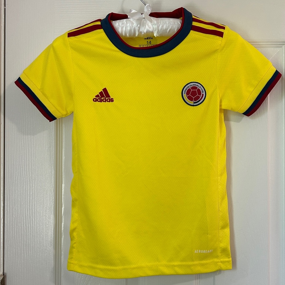 adidas Yellow Colombia Kids Soccer Jersey with Red and Blue Trim - Picture 2 of 16